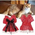 thumbnail image 3 of HUGFEGWE Spring Summer Pet Dress, Lace Ruffled Hem Dot Printed Pet Princess Dress with Bowknot Decor, Pet Clothes for Small Medium Girl Dogs Red XL U2537-33312, 3 of 6