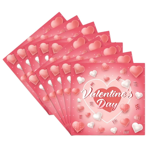 Servilletas de papel para decoración navideña. 24 servilletas con estampado de corazones para San Valentín. Ideales para fiestas de San Valentín. Pañuelos desechables decorativos de 16,5 x 16,5 cm. De