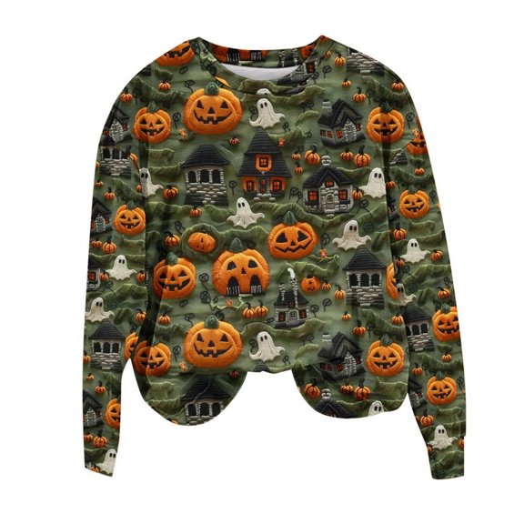 Tbopshirt Womens Hoodless Sweatshirts Halloween,Halloween Sweatshirts for Women Plus Size,Printed Round Neck Long Sleeved Womens Hoodies Sweatshirts Pullover,Halloween Gifts