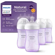 Philips Avent Natural Baby Bottle With Natural Response Nipple, Purple, 9oz 4pk, SCY903/34