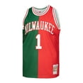 thumbnail image 2 of Men's Mitchell & Ness Oscar Robertson Green/Red Milwaukee Bucks Hardwood Classics 1971/72 Split Swingman Jersey, 2 of 4