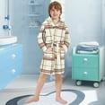 thumbnail image 5 of FORMRS Niños Bathrobe Unisex Hooded Robe Soft Plush Pajamas Sleepwear, Size 10-12T, Cream Plaid, 5 of 7