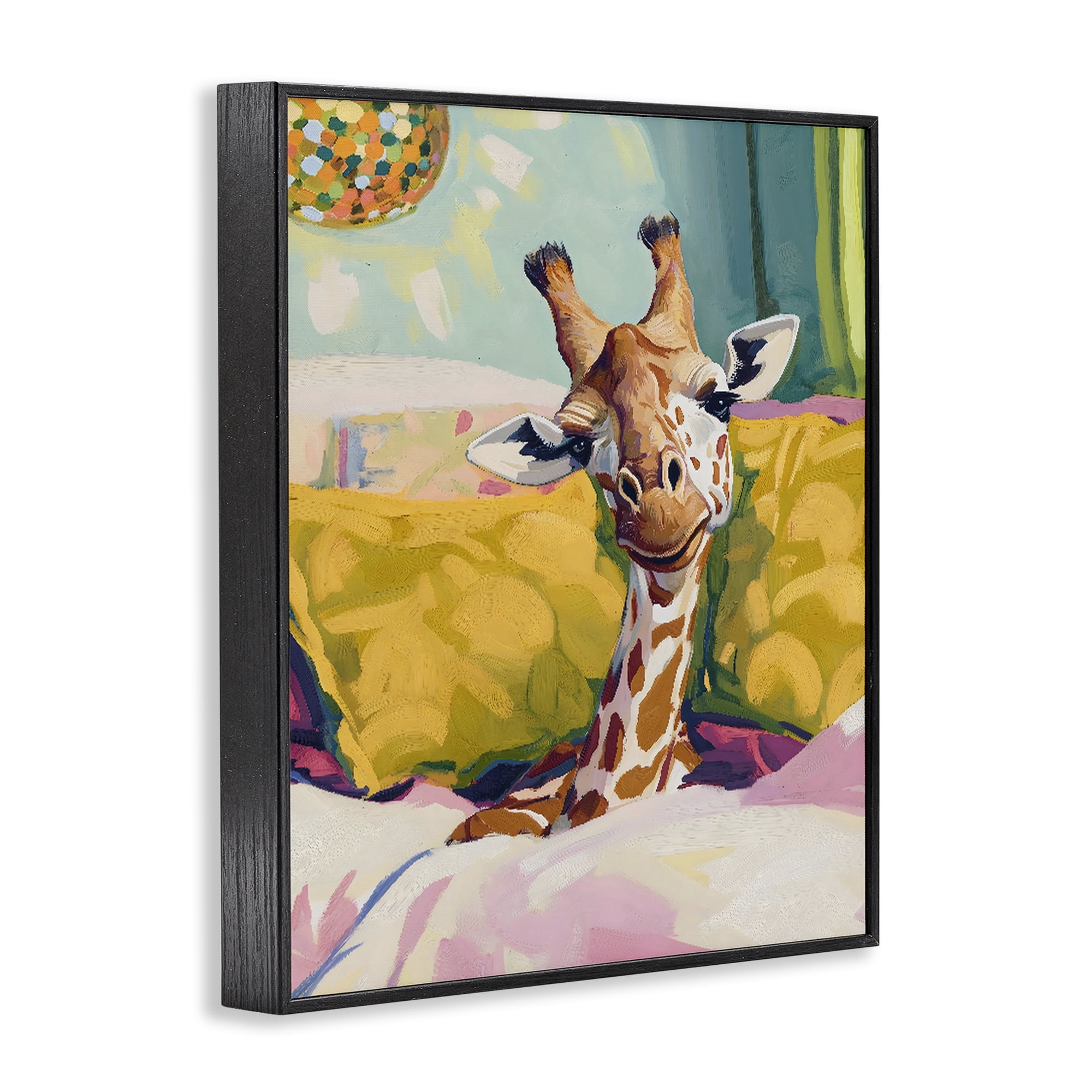 Stupell Industries Cozy Giraffe in Bed Black Framed Giclee Art, design by The Prints Vibe