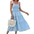 thumbnail image 2 of Square Neckline Women Floral Print Sleeveless Smock Long Ruffle Dress, 2 of 6