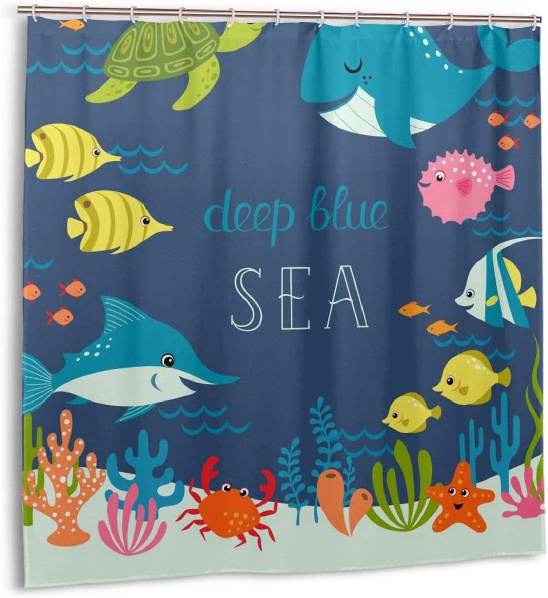 Ocean Fish Shower Curtain for Kids Underwater Sea Fish Baby Shower