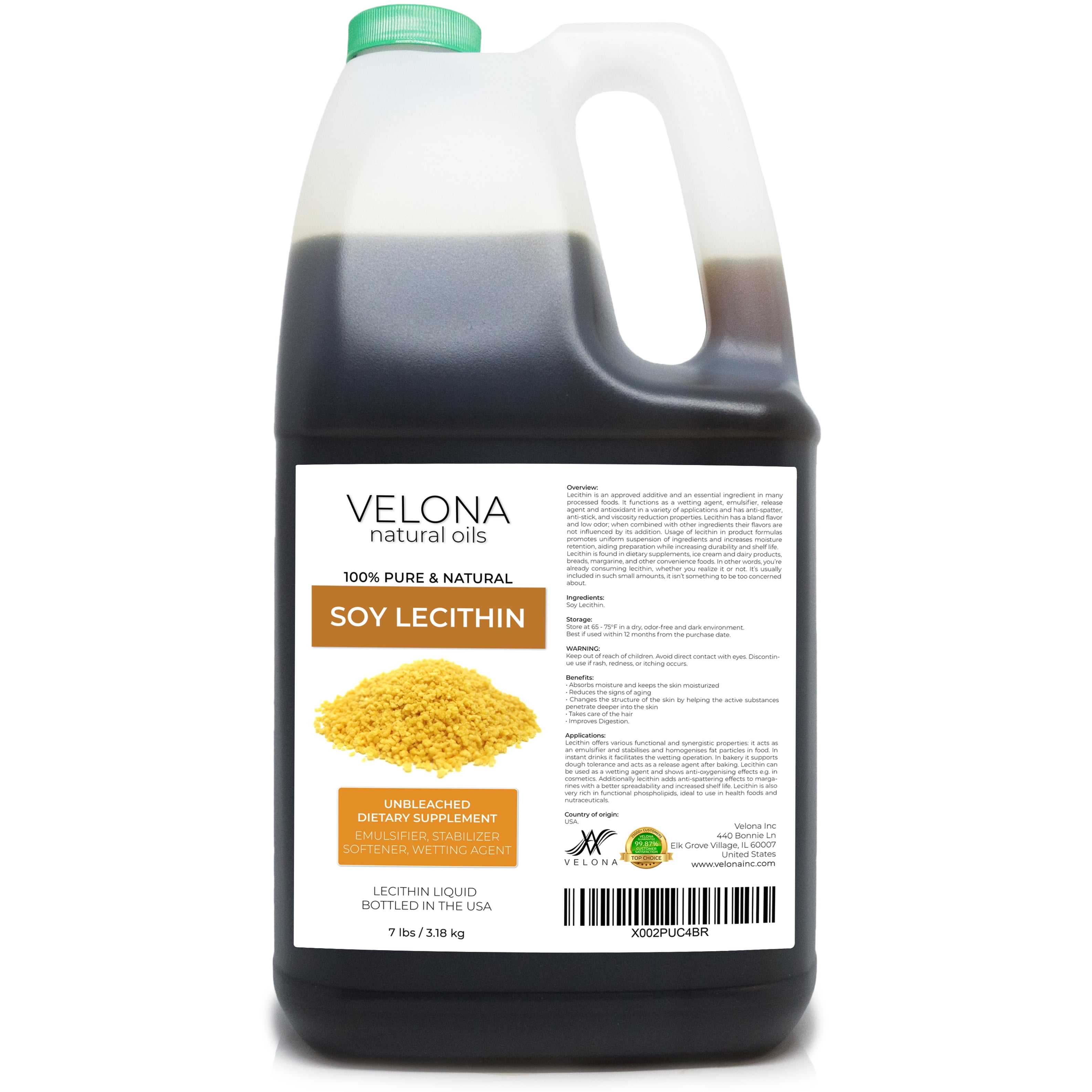 Soy Lecithin by Velona 7 lb Unrefined, Cold Pressed Face, Hair