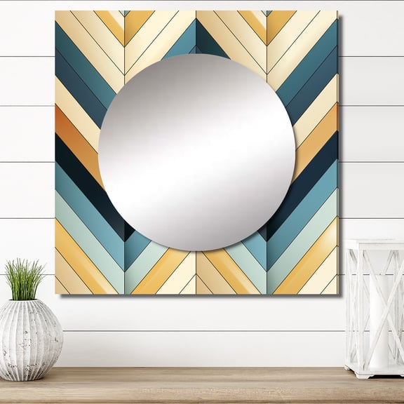 Designart "Mosaic Chevron Merge" 0 Square Mirror Wall Decor Glam - Large Gray Square Bathroom Mirror - Square Printed Wall Mirror Art