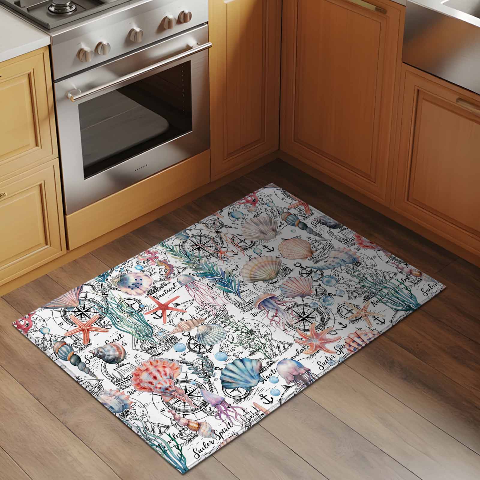 Shell Starfish Coastal Entryway Rug 2'x3'&nbsp; Non Slip Front Door Mats, Nautical Ocean Summer Beach Entrance Rugs Indoor Outdoor Carpet, Washable Floor Mats Small Area Rug for Bedroom Kitchen