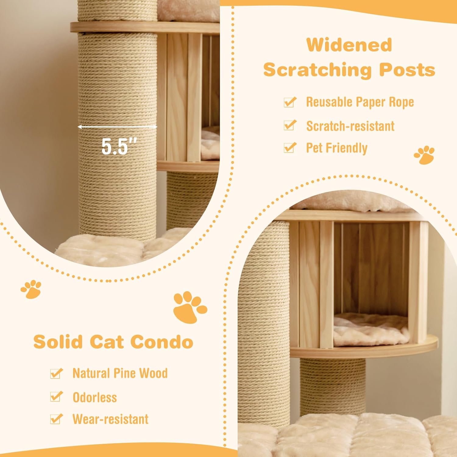 75 Inches Tall Cat Tree for Indoor Cats, Large Cat Tree Tower with Scratching Posts, Cat Condo, Hammock and Basket, Multi-Level Modern Cat Tree for Large Cats 20 lbs Heavy Duty