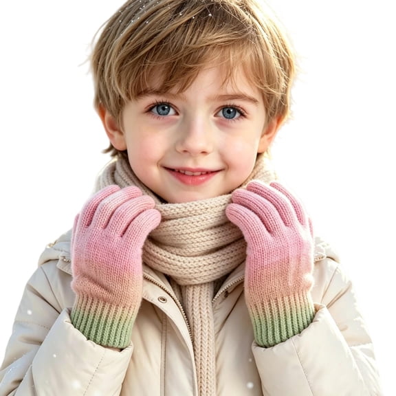 TKKCS Kids Gradient Knit Gloves Soft Stretchy Full Fingers Warm Elastic Ribbed Cuff Winter Gloves for Boys Girls Multicolor 3-8Years