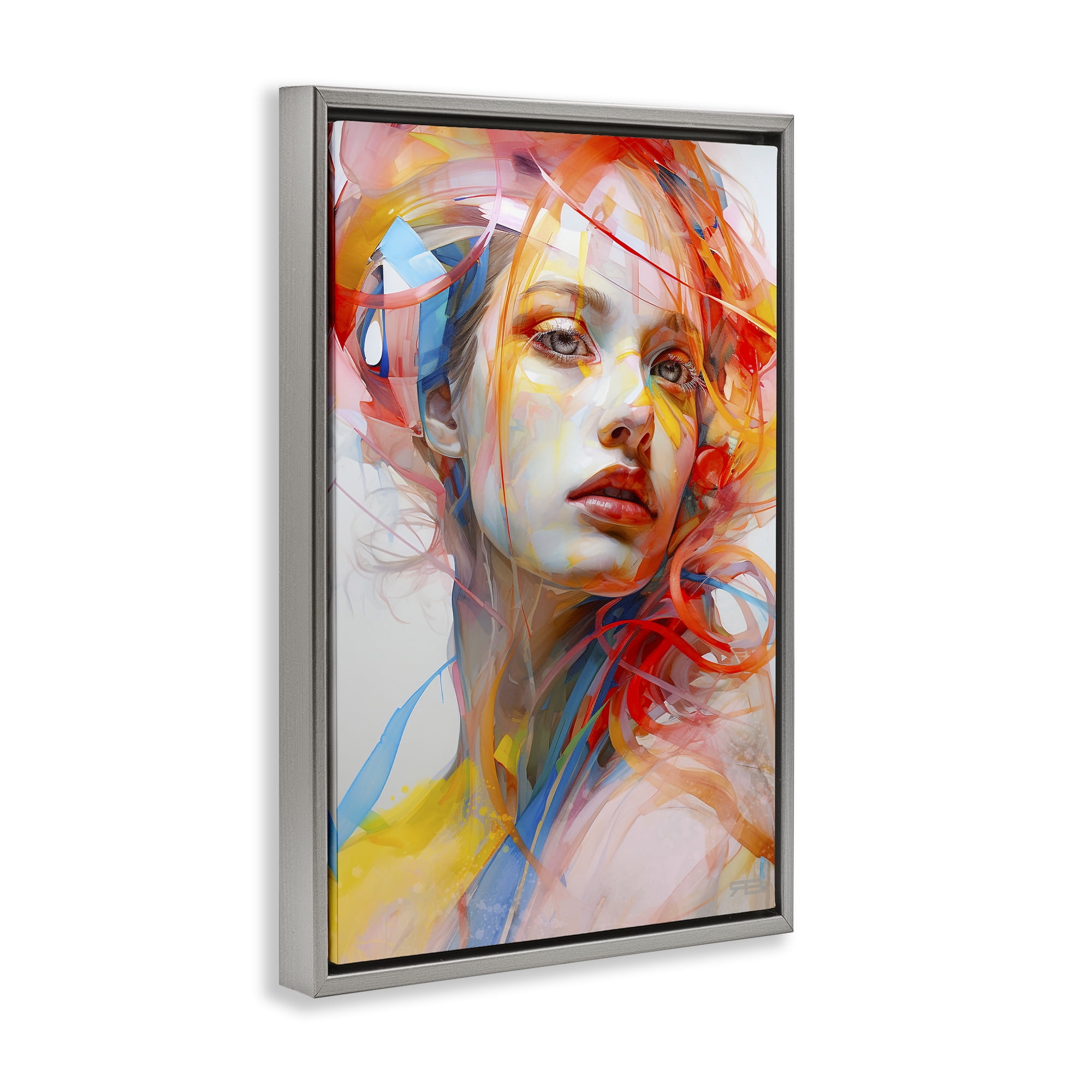 Stupell Industries Swirling Hair Portrait Novelty Painting Gray Floater Framed Art Print Wall Art, 21 x 31