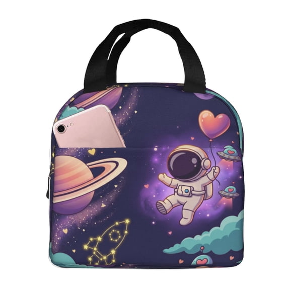 Astronaut Insulated Lunch Bag Reusable Leakproof Thermal Meal Prep Box With Front Pocket For Women Men Work Office Picnic Beach Travel Daily Use