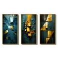 thumbnail image 2 of Designart "Interlude in Yellow Abstract Expressionism in Teal II" Abstract Painting Framed Wall Art Set Of 3 - Gold Modern Frame Canvas Set For Living Room Decor, 2 of 6