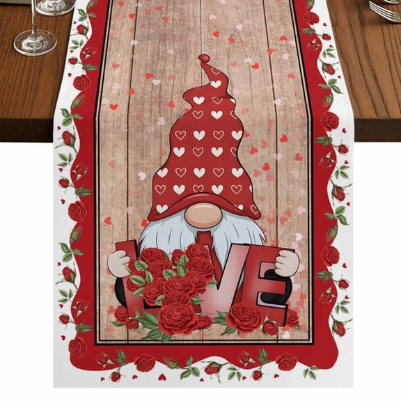 Table Runners 108 Inches Long Dress Scarves, Valentine's Day Farmhouse Coffee/Dining/Kitchen Table Runner for Living Room, Romantic Roses Love Heart Gnomes Wooden 13x108 Inch