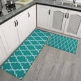 thumbnail image 2 of Teal Geometric Quatrefoil Pattern Kitchen Rugs Sets Of 2,Anti Fatigue Kitchen Mat Rugs Non Slip Washable,Decorative Kitchen Floor Mats for Kitchen,Sink,Laundry,17"x30"+17"x47", 2 of 7