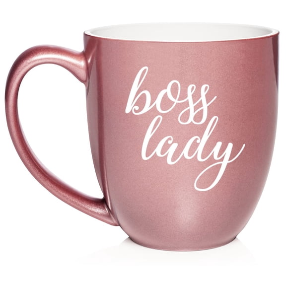 Boss Lady Ceramic Coffee Mug Tea Cup Gift for Her, Women, Sister, Wife, Girlfriend, Friend, Coworker, Birthday, Anniversary, Mom, Mother’s Day, Graduation, Retirement, Housewarming (16oz Rose Gold)