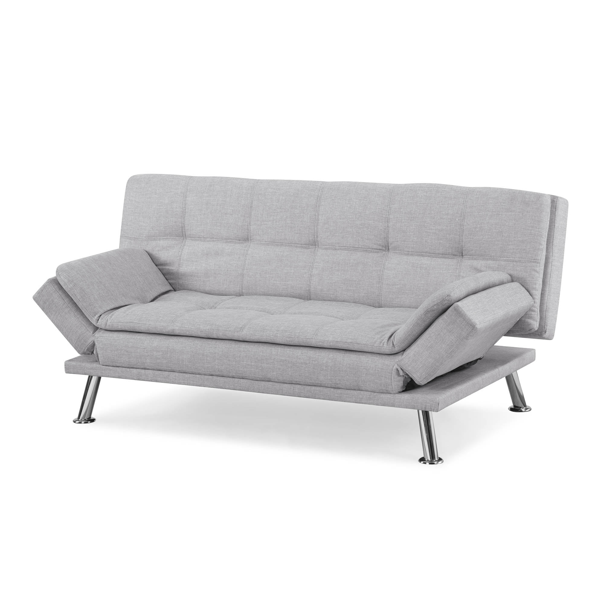Serta Cannes Modern Futon with Adjustable Arms Light Gray Upholstery
