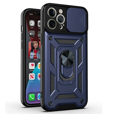 iPhone 12 Pro Max Case, Dteck [Military-Grade] [360 Ring Kickstand & Slide Camera Protector] Hybird Impact-Resistant Bumpers Cover Phone Case for Apple iPhone 12 Pro Max 6.7 inch, Blue