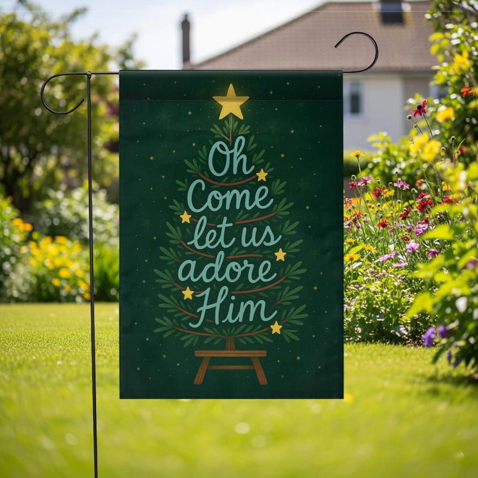 TiniDecor Religious Christmas Garden Flag – Oh Come Let Us Adore Him Christian Yard Decor, 28" x 40"