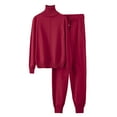 thumbnail image 3 of YueHuiYing Women's High Neck Top And Straight Comfortable Stretch Waist Pants Two-Piece Knit Sweater Set, 3 of 3