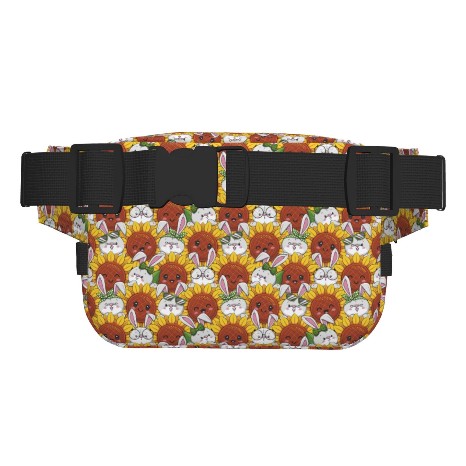 Picia Cartoon Sunflowers Print Square Double-Layer Waist Bag Mini Adjustable Waist Belt Bag Exercise Running Travel Hiking