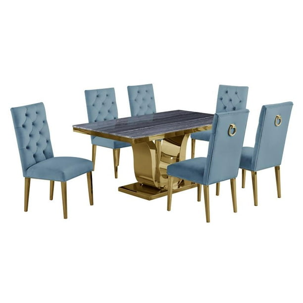7pc Dining Set With Gray Marble Table, Furniture Village Dining Sets Marble
