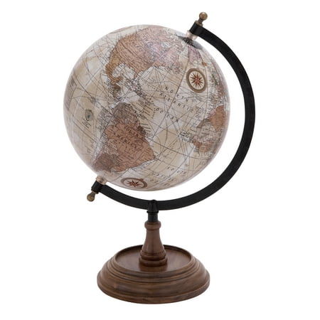 Wooden And Metal Globe In Brown Finish And Intricate Detailing