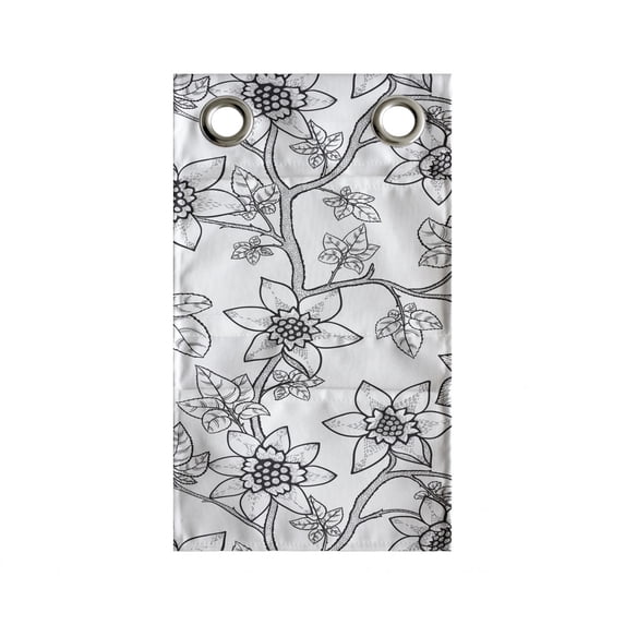 Floral Vintage Hanging Pocket Organizer, Graphic Drawing of Blossoming Flowers on Branches with Leaves, Printed Polyester Storage Bag with Pockets, 9" x 16", Charcoal Grey and White