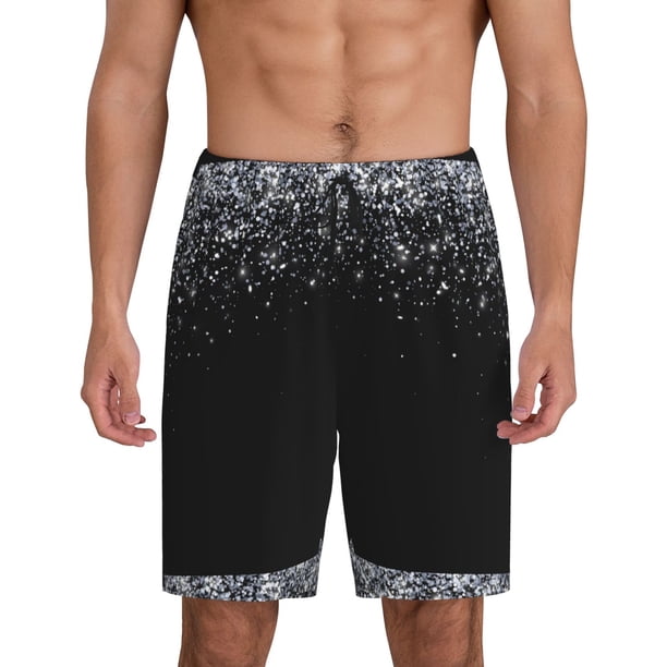 Fotbe Silver Glitter1 Pantalones Cortos de Pijama para Hombre, Ropa de Dormir, Pantalones de Pijama Cortos para Hombre-Medium