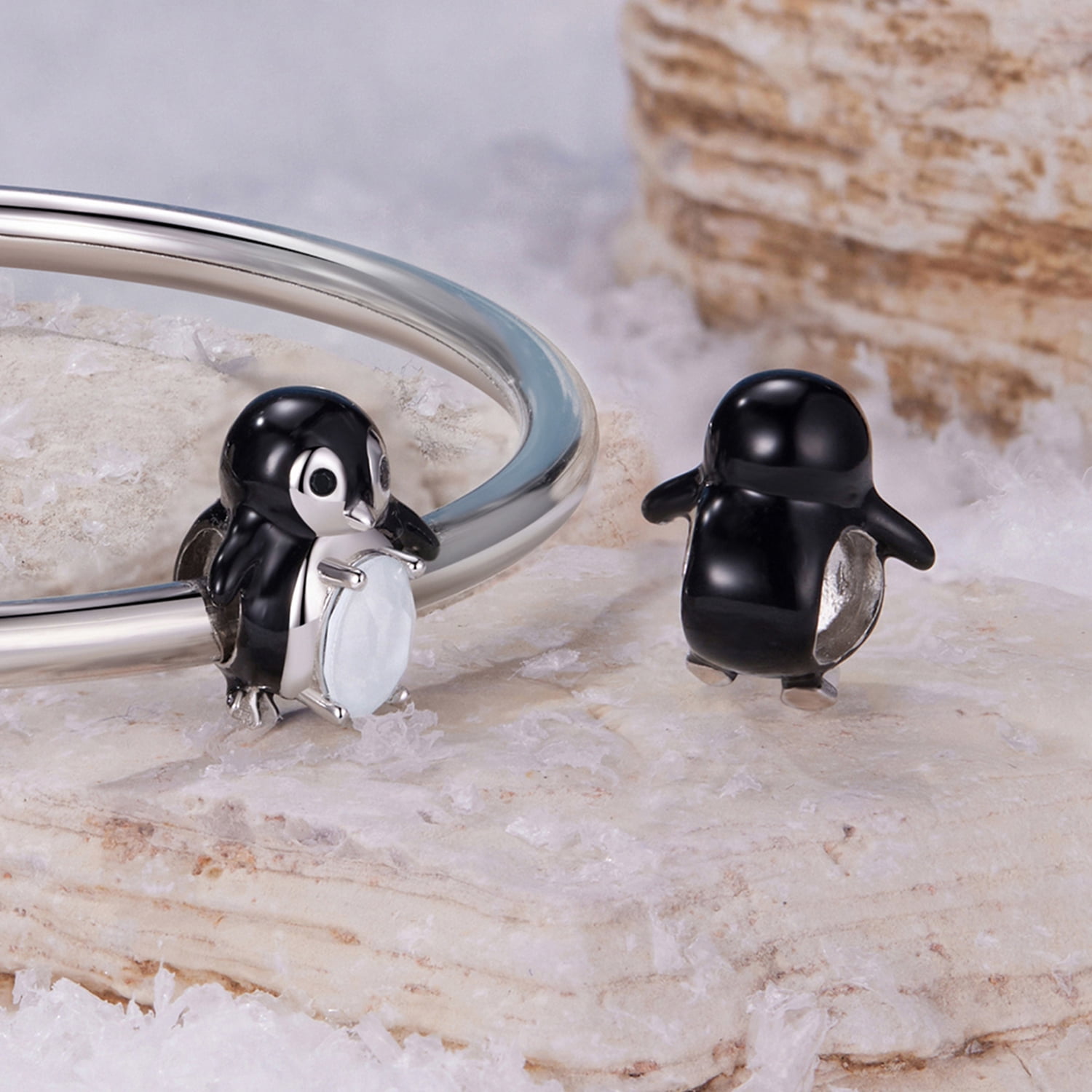 Penguin Beaded Bracelet Charm, 925 Sterling Silver Accessory, Compatible with 3mm-4.5mm Bracelet