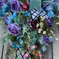 thumbnail image 2 of Spring Wreath,Teardrop Swag Rose Butterfly Wreath for Front Door,Teardrop Wreath Purple-Blue Artificial Floral Swag, 2 of 8