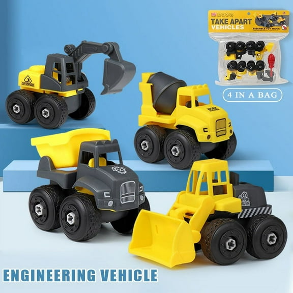 Take Apart Construction vehicles Toys,4Pcs Toys Truck with Screwdriver,Easy to Assemble Take Apart Toys for Kids (3 Year Old Boy Toys)