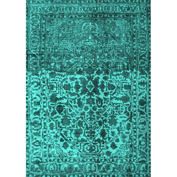 Ahgly Company Machine Washable Indoor Rectangle Persian Turquoise Blue Traditional Area Rugs, 2' x 4'