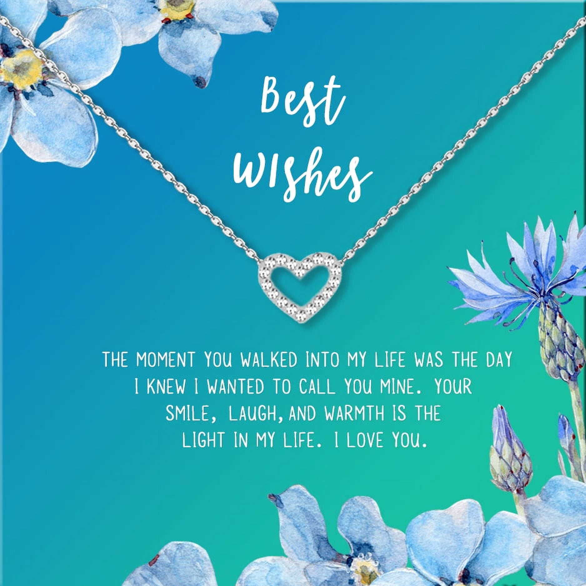 Anavia Best Wishes Gift Card High Quality Stainless Steel Fashion Necklace for Her, Girlfriend Gift, Wife Gift, Gift for Fiancee-[Silver Mini Crystal Heart, Bright Blue Gift Card]