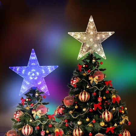 LED Light Up Christmas Tree Topper Star Xmas Tree Ornaments Party Home
