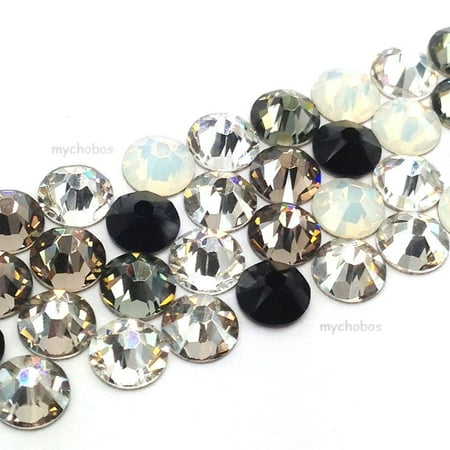 144 Swarovski 2058 Xilion / 2088 Xirius Rose crystal flat backs No-Hotfix rhinestones BLACK & WHITE Colors Mix ss16 (3.9mm)