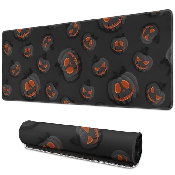 Long Mouse Pads for Desk,Black Halloween Pumpkins Desk Mats on Top Of Desks, Desk Mouse Pad Extra Large with 3mm Non-Slip Base and Stitched Edge for Gaming,Office,Work,Home 31.5"x11.8"