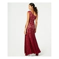 thumbnail image 2 of NIGHTWAY Womens Burgundy Lace Glitter Sleeveless Asymmetrical Neckline Maxi Formal Fit + Flare Dress Petites 8P, 2 of 4