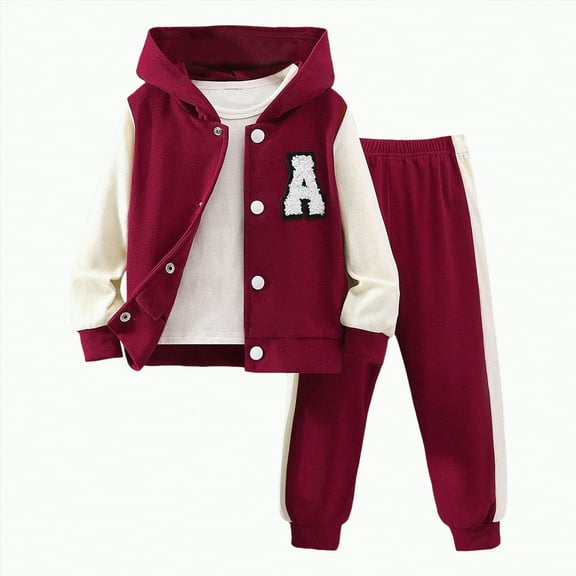 Hessimy 2 Pieces Outfits For Kids Girls Baseball Jacket Long Sleeve Crew Neck With Pants Sports Kid Suit Girl Clothes Set 8-9 T Toddler Girl Outfits (Red,5-6 Years)