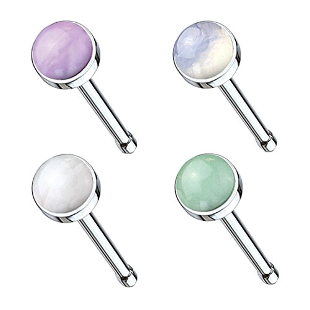 BodyJ4You 20G Nose Ring Stud Created-Jade Green Stone Surgical Steel Bone Pin 