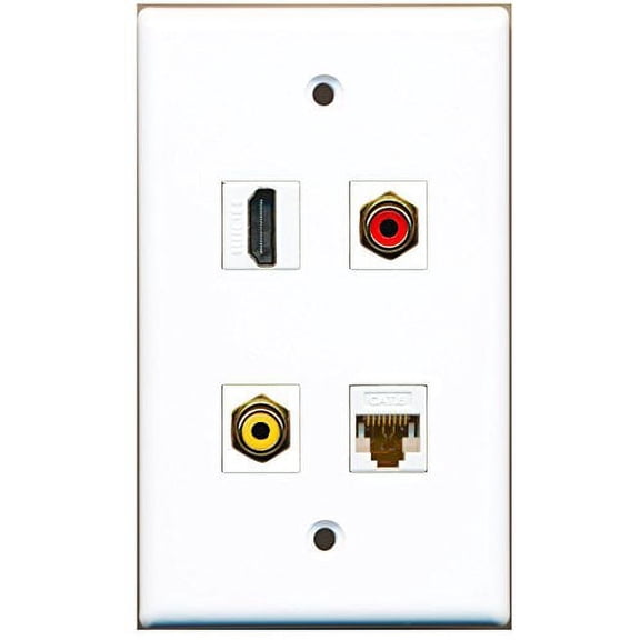 RiteAV - 1 Port HDMI 1 Port RCA Red 1 Port RCA Yellow 1 Port Cat6 Ethernet White Wall Plate