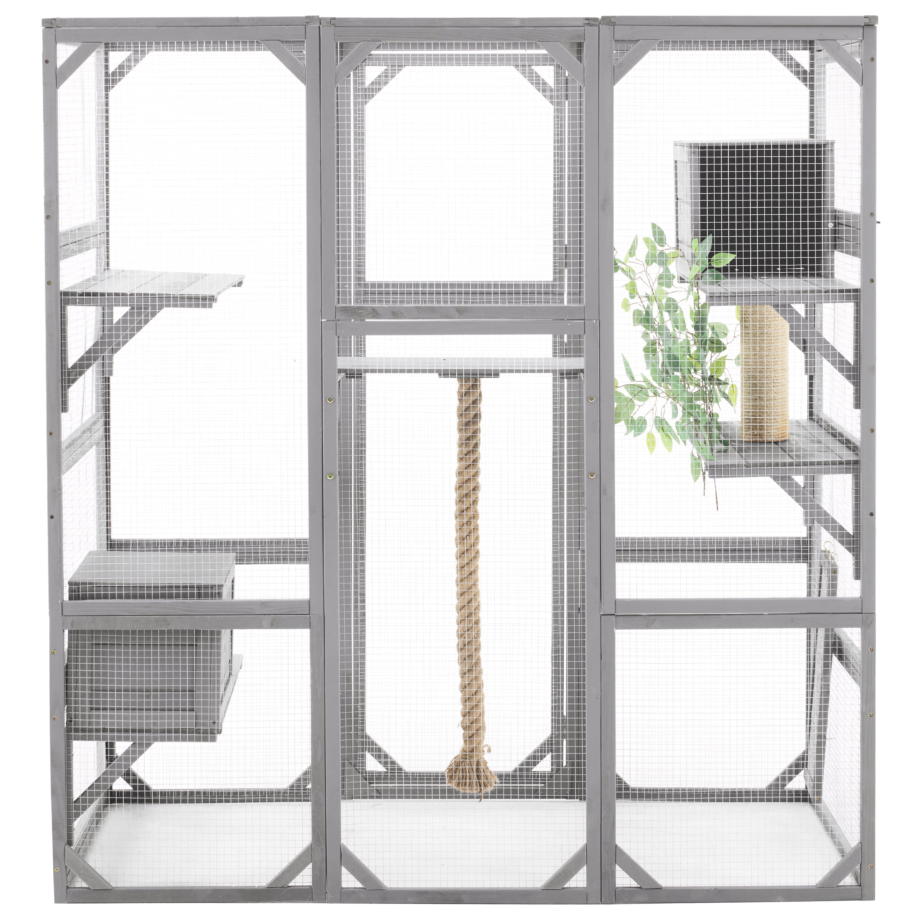 Euroco Large Outdoor Cat Enclosure with Sleeping Houses, Climbing Platforms, and Scratching Posts