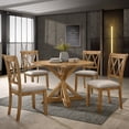 thumbnail image 3 of Roundhill Furniture Windvale 5-Piece Dining Set, Cross-Buck Round Table with 4 Stylish Chairs, Oak, 3 of 16