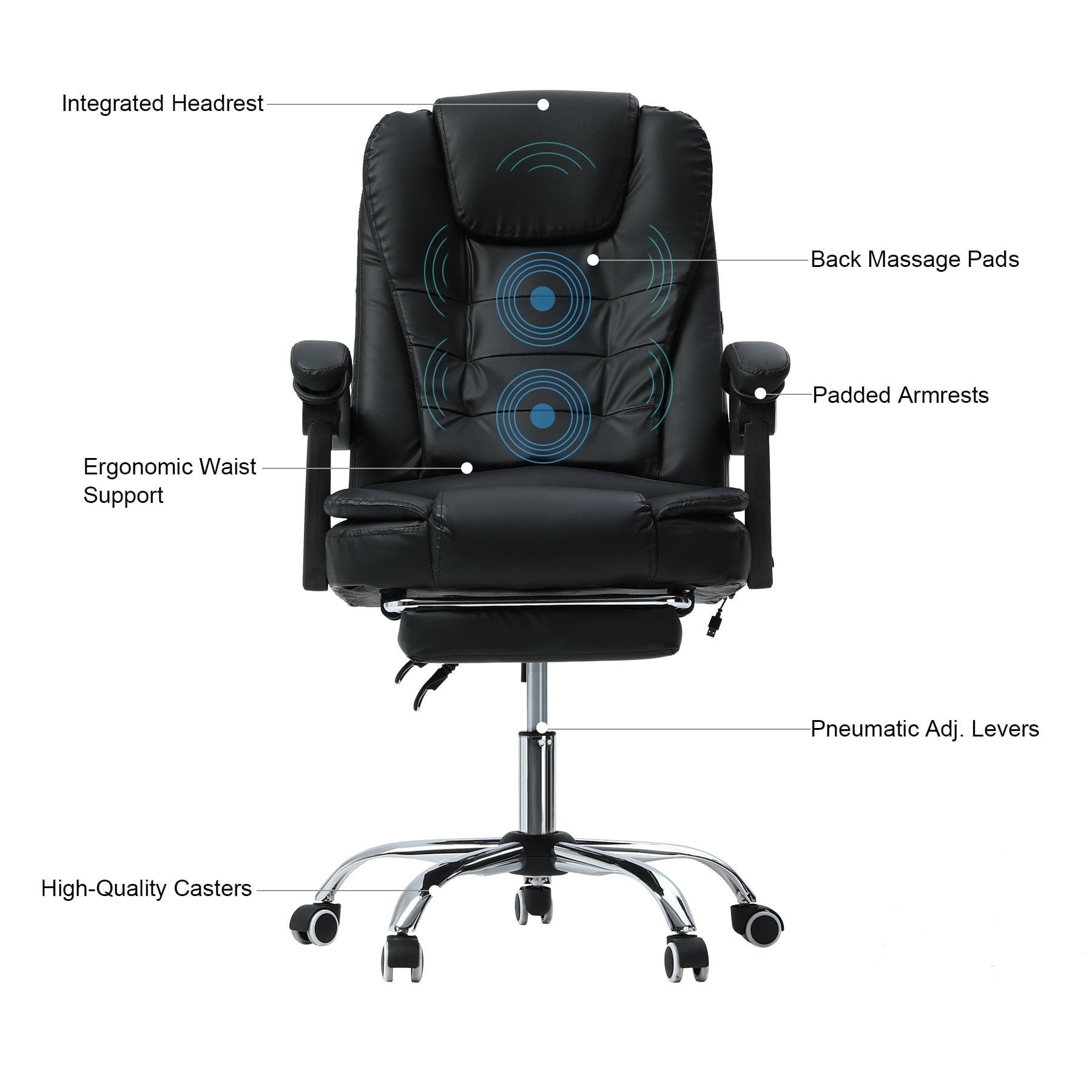 Bestco Black Massage Office Chair Reclining Desk Chair w Footrest Adjustable Height 285lb Cap