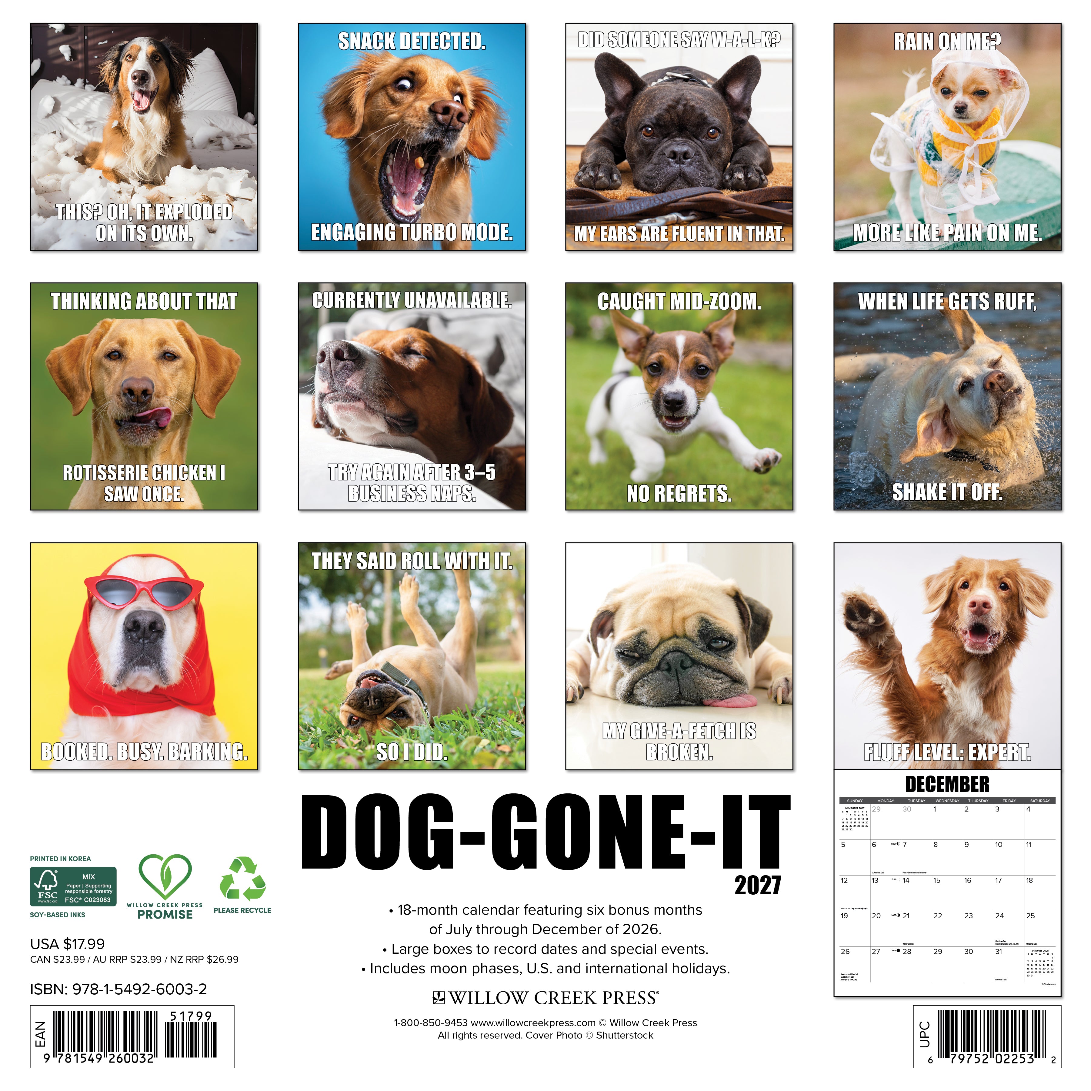 Willow Creek Press, Dog-Gone-It 2027 Wall Calendar