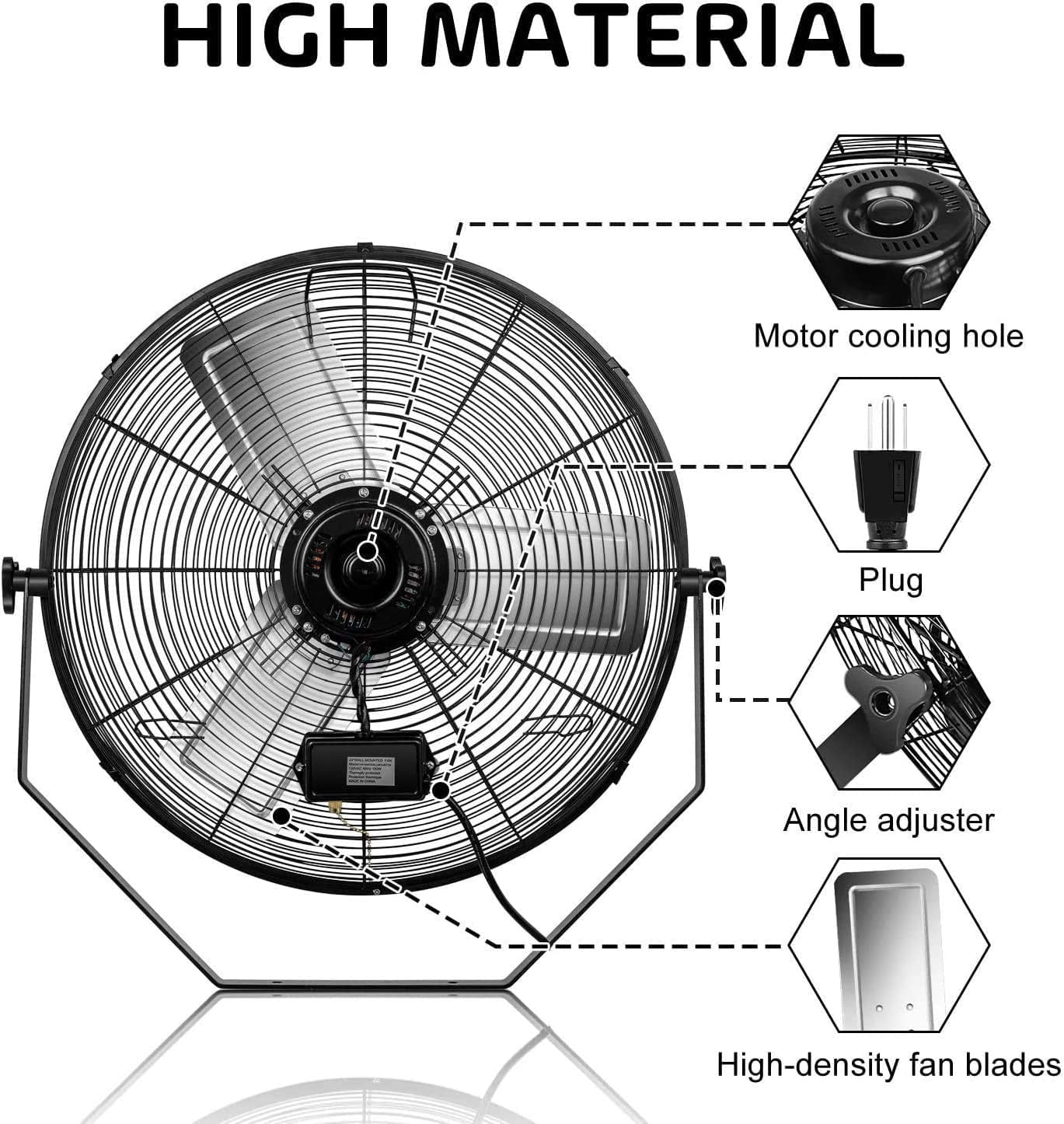 Simple Deluxe 24'' High Velocity Industrial Wall Mount Fan, 3 Speed Commercial Ventilation Metal Fan