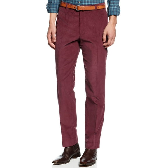 BAR III Carnaby Collection Slim Fit Mens Wine Corduroy Flat Front Pants