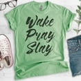 thumbnail image 2 of Wake Pray Slay T-shirt, Unisex Women's Men's Shirt, Workout Shirt, Gym Shirt, Exercise Shirt, Heather Apple Green, Medium, 2 of 6
