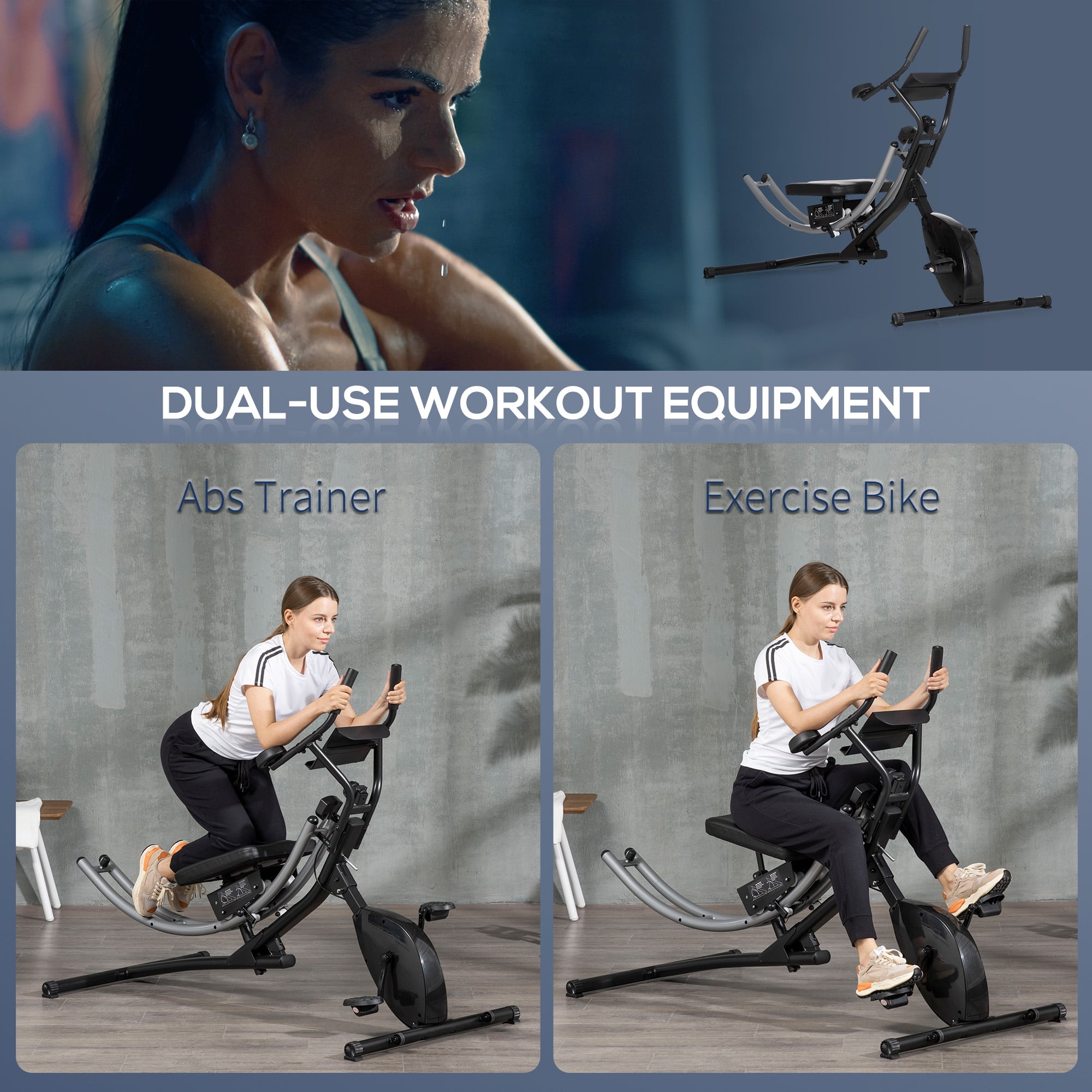 Soozier Ab Machine and Exercise Bike Multi functional Ab Workout Equipment Side Shaper w Three Adjustable Heights 8 Level Adjustable Resistance and Two Wheels for Home Gym Strength Training Walmart