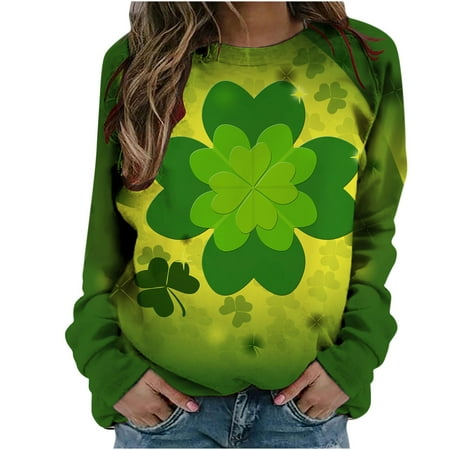 

Mrat Long Sleeve Fall Loose Shirts for Women Round-Neck Blouses & Shirts Ladies Long Sleeves Casual Shirts Vintage St Patrick Printed Round Neck Sweatshirt Pullover Loose Tops Sleep Shirts for Female